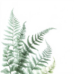 Naklejka premium green watercolor fern leaves white background illustration design element