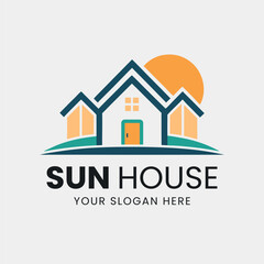 Fototapeta premium House with sun logo design concept sunrise sunset