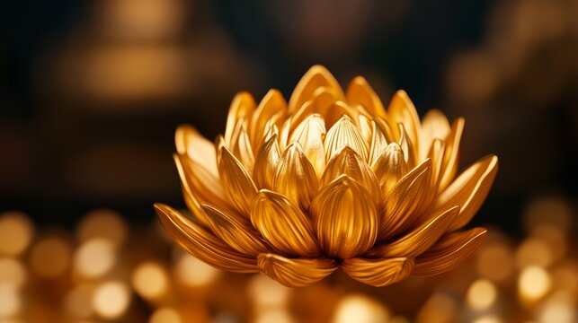 Isolated golden lotus flower surrounded by a halo of religious icons, representing harmony and enlightenment in a multi-faith context 
