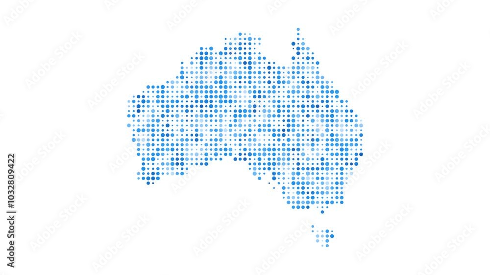 Poster australia dotted digital map. map of australia with pulsating colored circles. shape of the country 