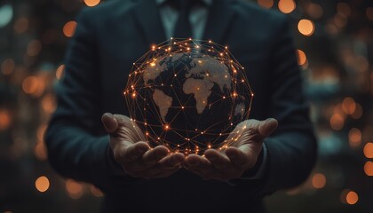 Businessman holding global network connections and customer data for business development