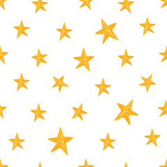 Seamless pattern with yellow stars, watercolor illustration. Stars on a white background. Cosmic, astronomical pattern, magical ornament. Good for fabric, textile, pajama, linen, wallpaper, background