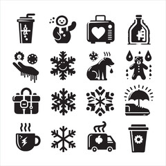 Cold icons set silhouette on white background
