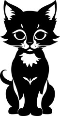 simple black graphic drawing of one cat, decorative element, logo
