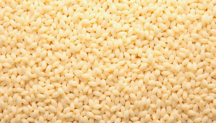 Uncooked arborio rice grains in pale yellow color showcasing culinary ingredient