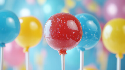Colorful lollipops against a bright blue background.
