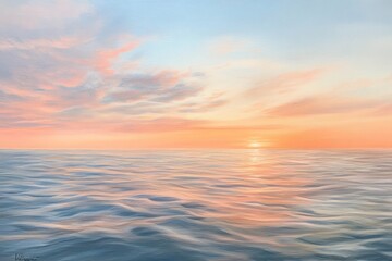 Serene Sunset Over a Tranquil Sea with Gentle Waves