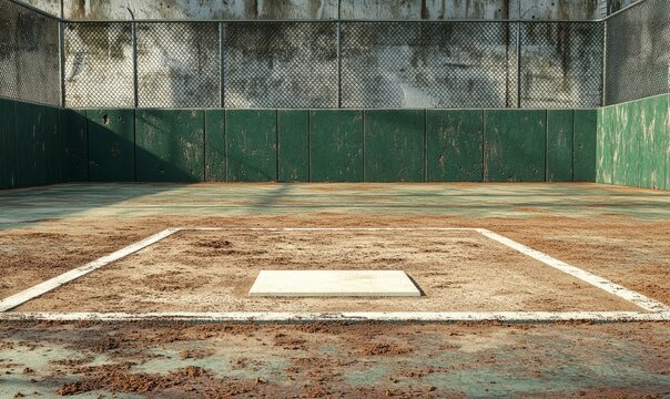 Batter's box and home plate at Baseball field with nobody