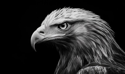 Black and white coloring of the head of a golden eagle on a black background