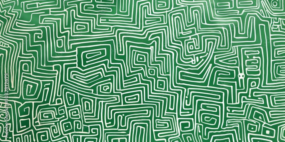 Aufkleber intricate green and white pattern featuring simple line drawings of maze-like shapes filled with var