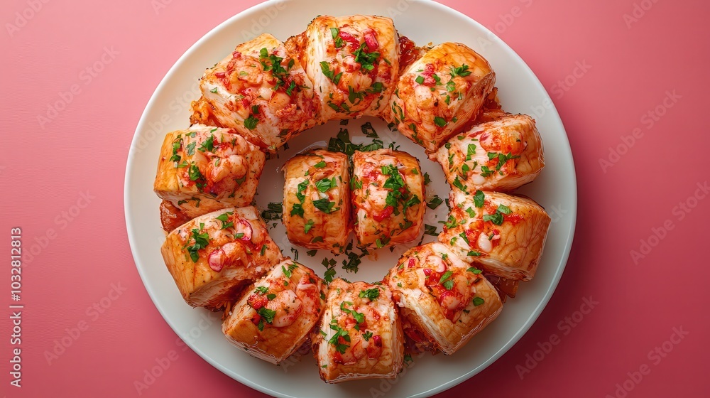 Poster sumptuous lobster rolls arrayed in a mesmerizing circular formation from top-down perspective