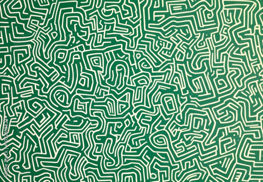 Aufkleber intricate green and white pattern featuring simple line drawings of maze-like shapes filled with var