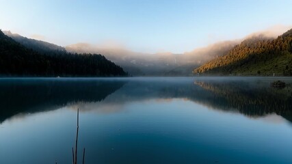 Fototapeta premium Mountains and lake, mirror image, calm image.