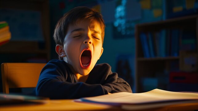A child sits at a desk and zizzes.