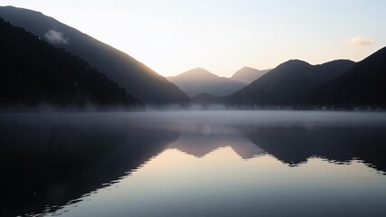 Fototapeta premium Mountains and lake, mirror image, calm image.