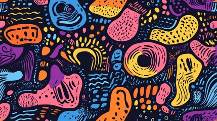 Hand drawn seamless pattern with abstract elements. Colorful background. Pattern can be used for fabric, wallpaper or wrapping.