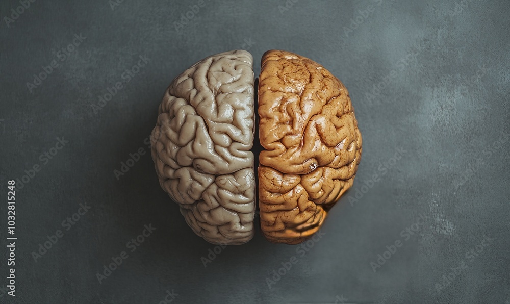 Poster abstract concept image of a creative brain divided into two distinct halves for logic and creativity