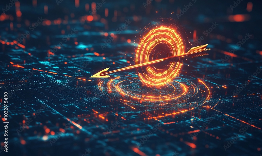 Poster abstract digital target with an arrow in the center