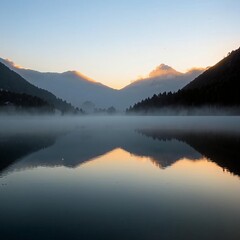 Obraz premium Mountains and lake, mirror image, calm image.