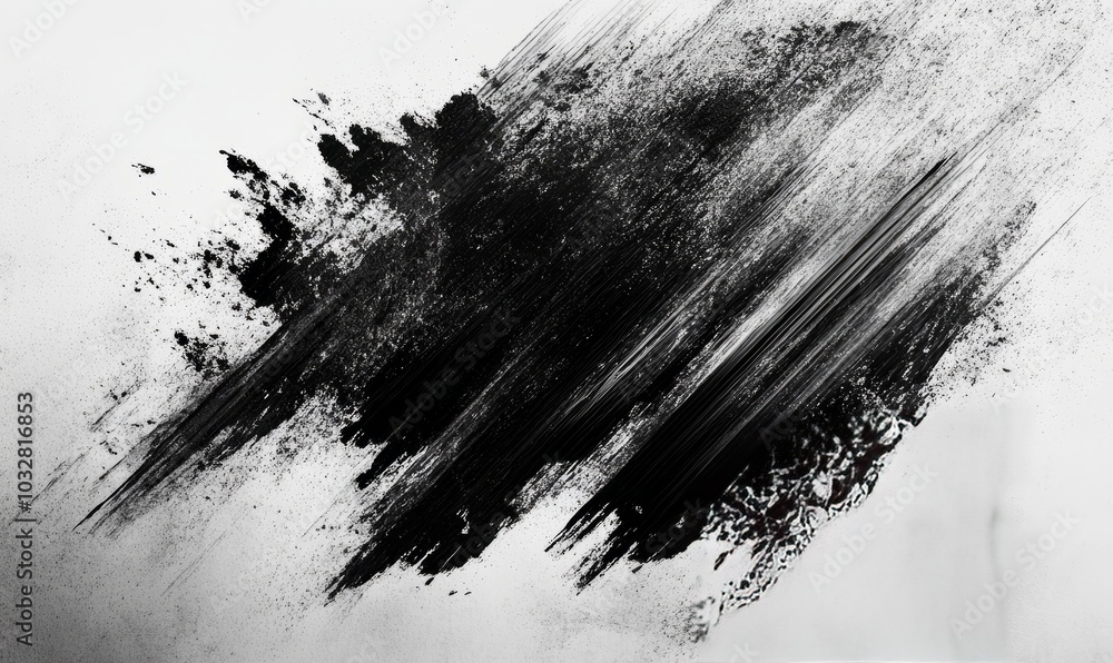 Poster an abstract texture featuring dark charcoal streaks on a light gray background, creating a dynamic i