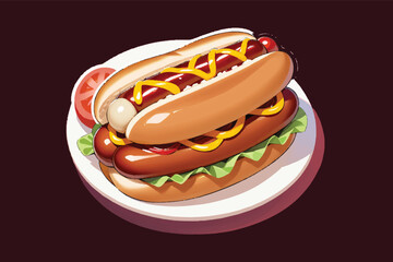 Grilled hot dog on bun with ketchup icon isolated.eps