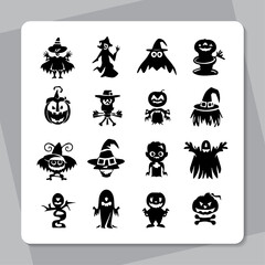 collection of Halloween silhouettes Set of logotype different types of black simple Halloween vector illustration silhouettes in white background.