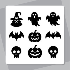 collection of Halloween silhouettes Set of logotype different types of black simple Halloween vector illustration silhouettes in white background.