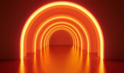 Fototapeta premium Abstract orange archway with red glowing light,