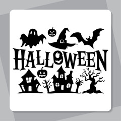 collection of Halloween silhouettes Set of logotype different types of black simple Halloween vector illustration silhouettes in white background.