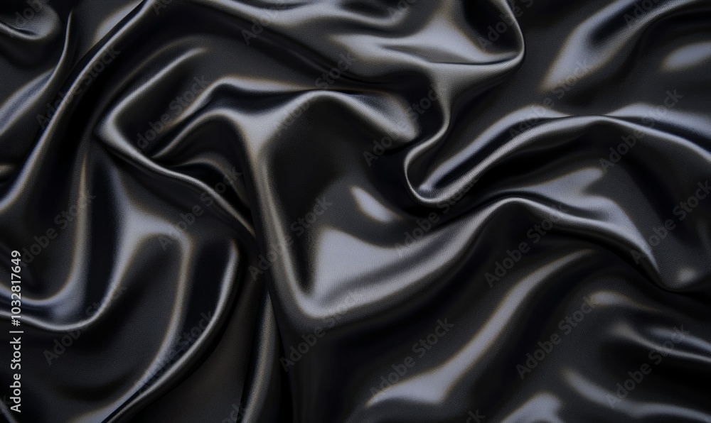 Poster this image showcases an elegant black satin fabric with luxurious waves creating a smooth texture pe