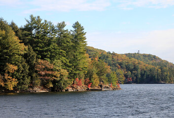 Fall landscape with lake and colorful trees