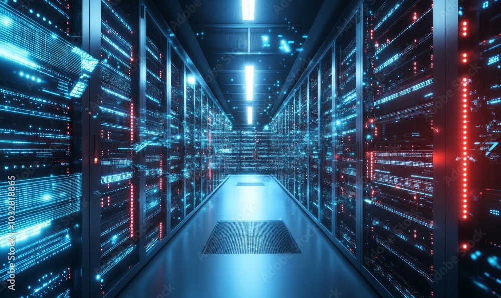 Poster virtual data center. digital streams and future technology. deep machine learning 3d illustration. f