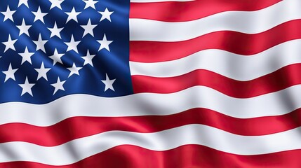 Fototapeta premium The American flag displays its rich colors and intricate textures in a close-up view, illuminated by volumetric light against a dark background, capturing its flowing elegance
