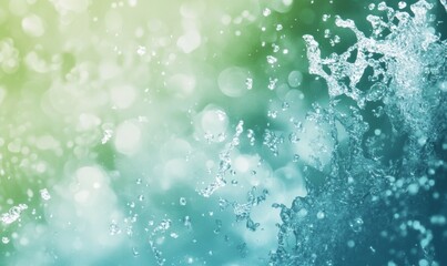Trendy summer nature banner. Defocused aqua-mint liquid colored clear water surface texture with splashes bubbles.