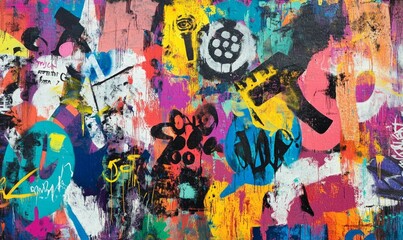 Vibrant colors come alive in this street art mural, expressing the artists creativity through a mix of text and graffiti. Full Frame