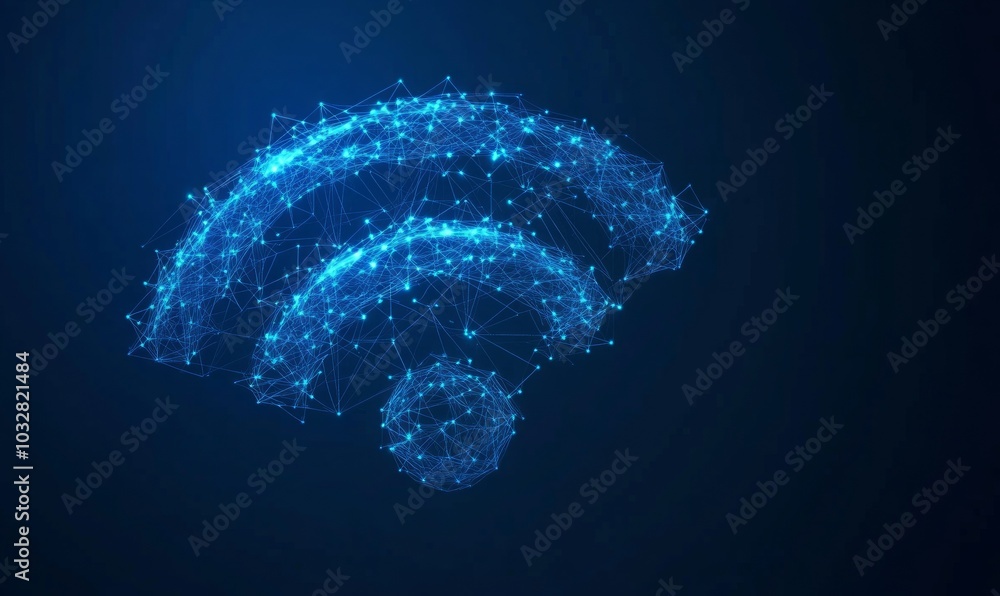 Poster wireframe geometric polygonal design. high-speed big data transfer broadband. wi-fi signal icon on t