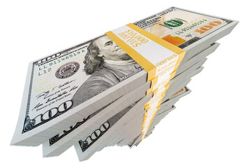 Stacks of One Hundred Dollar Bills Isolated. Transparent PNG.