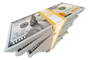 Stacks of One Hundred Dollar Bills Isolated. Transparent PNG.