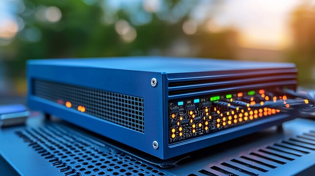 Blue Server With Orange Lights.