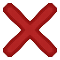 A retro-styled pixel-art illustration of a red "x" icon.