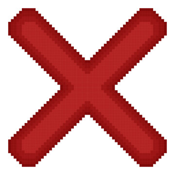 A retro-styled pixel-art illustration of a red "x" icon.