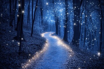 Enchanting Path Through a Starlit Forest
