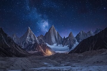 Majestic Mountain Range Under a Starry Night Sky