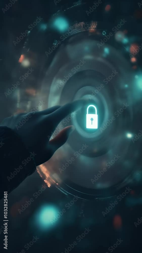 Poster Software developer activates a security protocol on a holographic interface, showcasing advanced cyber technology and data protection