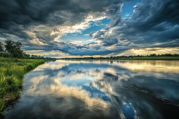 Obraz premium Cloudy Sky Reflected in a Calm River
