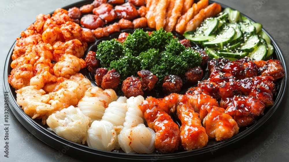 Aufkleber crispy korean fried chicken delight arranged in a tempting circular display from top-down view