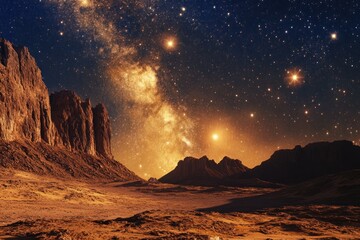 A Desolate Martian Landscape Under a Starry Sky