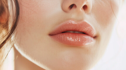 Fototapeta premium Close-up of glossy natural lips with soft lighting