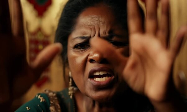 Gambian Woman Quarreling at Home with Couple