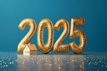Obraz premium 3D golden number 2025, new year celebration concept
